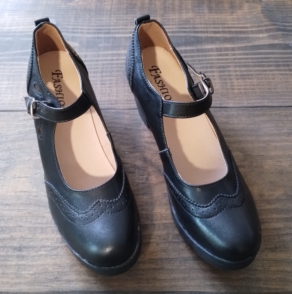 Mary Jane Block Heels Black